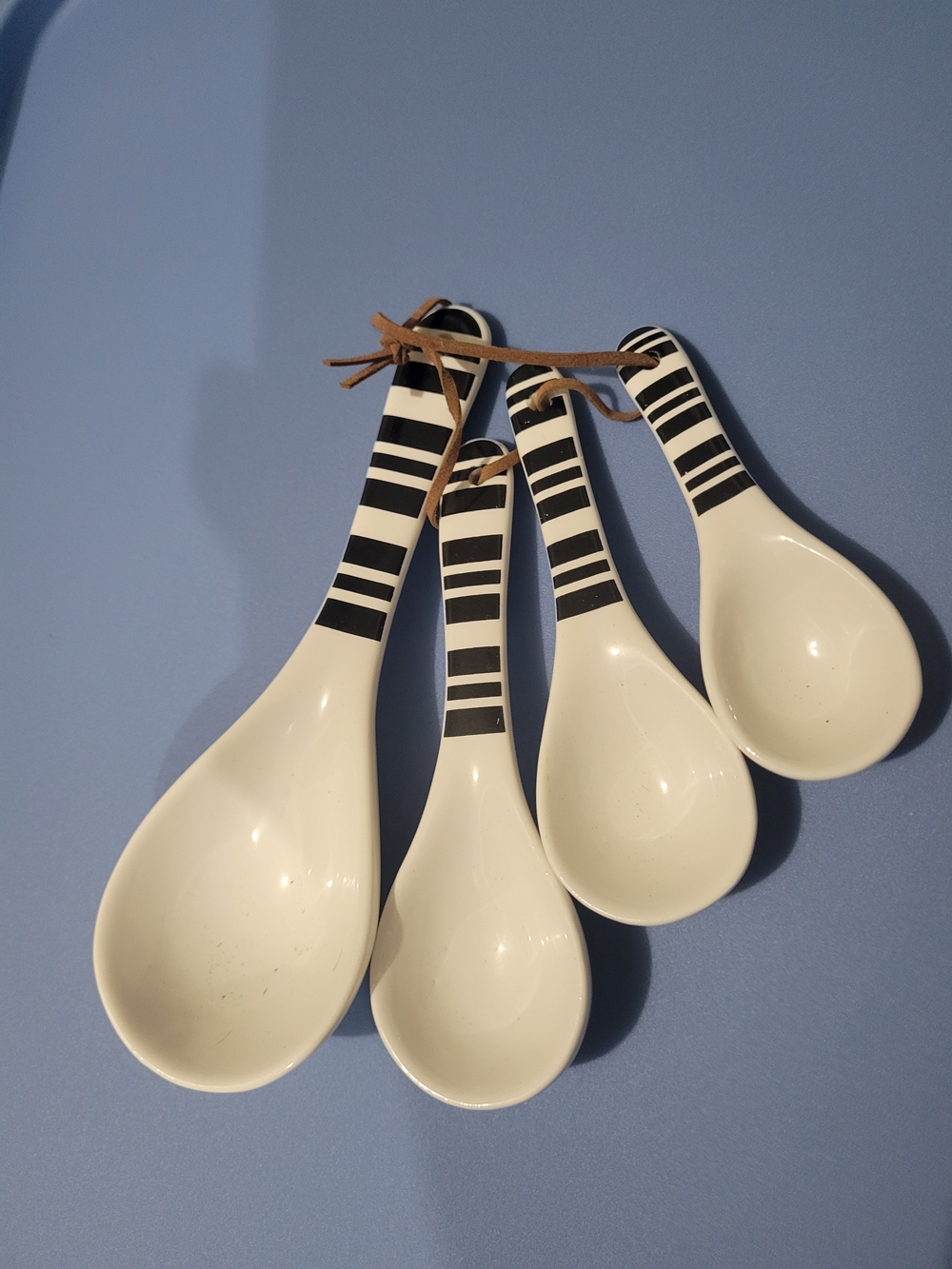 Striped Ceramic Measuring Spoon Set - Black and White